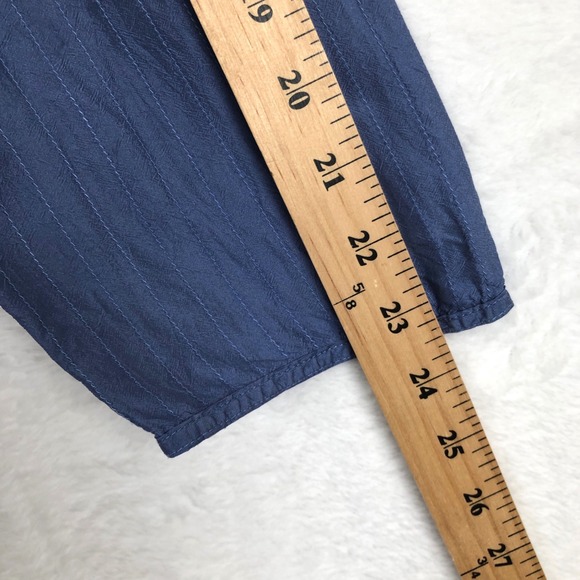 Eileen Fisher Silk Textured Stripe Button Front Top Sz L Blue L/S Minimalist - Picture 8 of 9